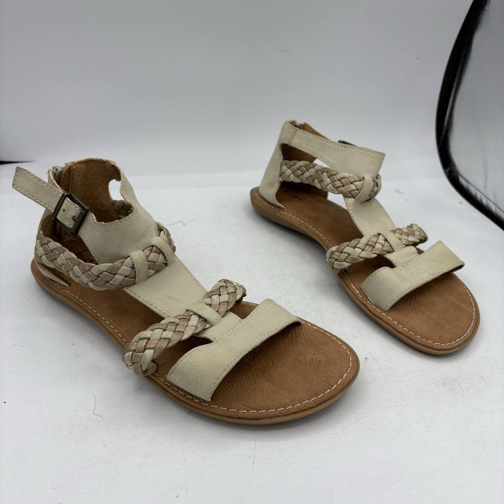BOC Born Shoes Womens Size 8 M Brown Tan Woven Strap‎ Zip Gladiator Sandals